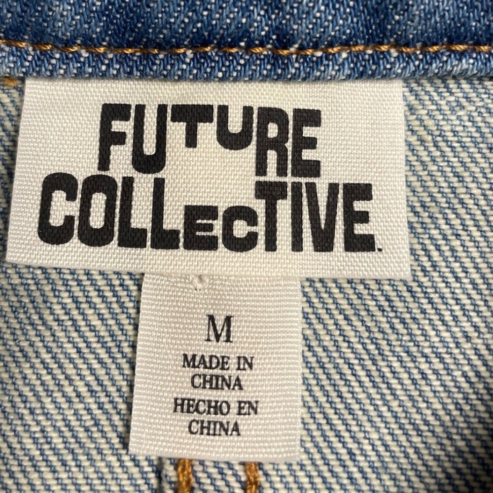 Future Collective Short Sleeve Mini Denim Shirt Dress Women's M - Picture 2 of 7